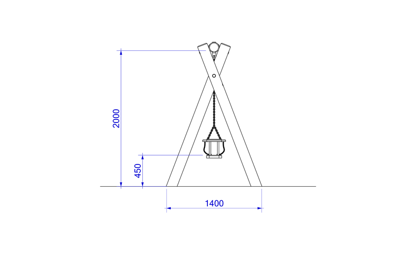 Technical render of a Timber Swing (2M) with Two Cradle Seats